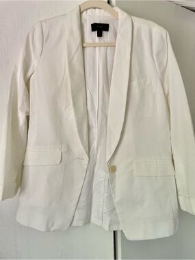 J. Crew White 1 Button Linen Blend Blazer Jacket Size 6
